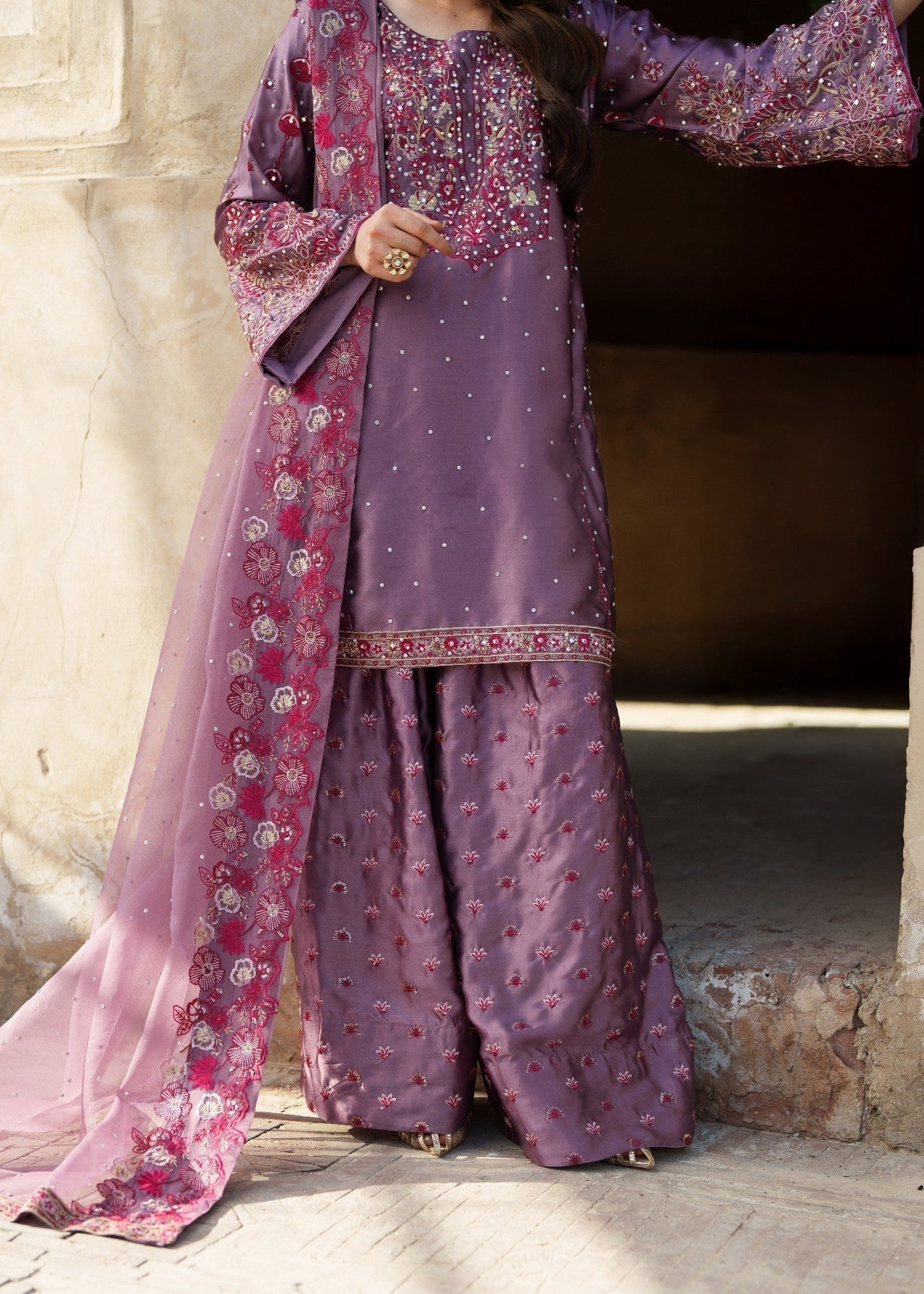 Organza Dupatta Silk Salwar Kameez Purple Online in KSA Riyadh Saudi Arabia Oman Bahrain Qatar