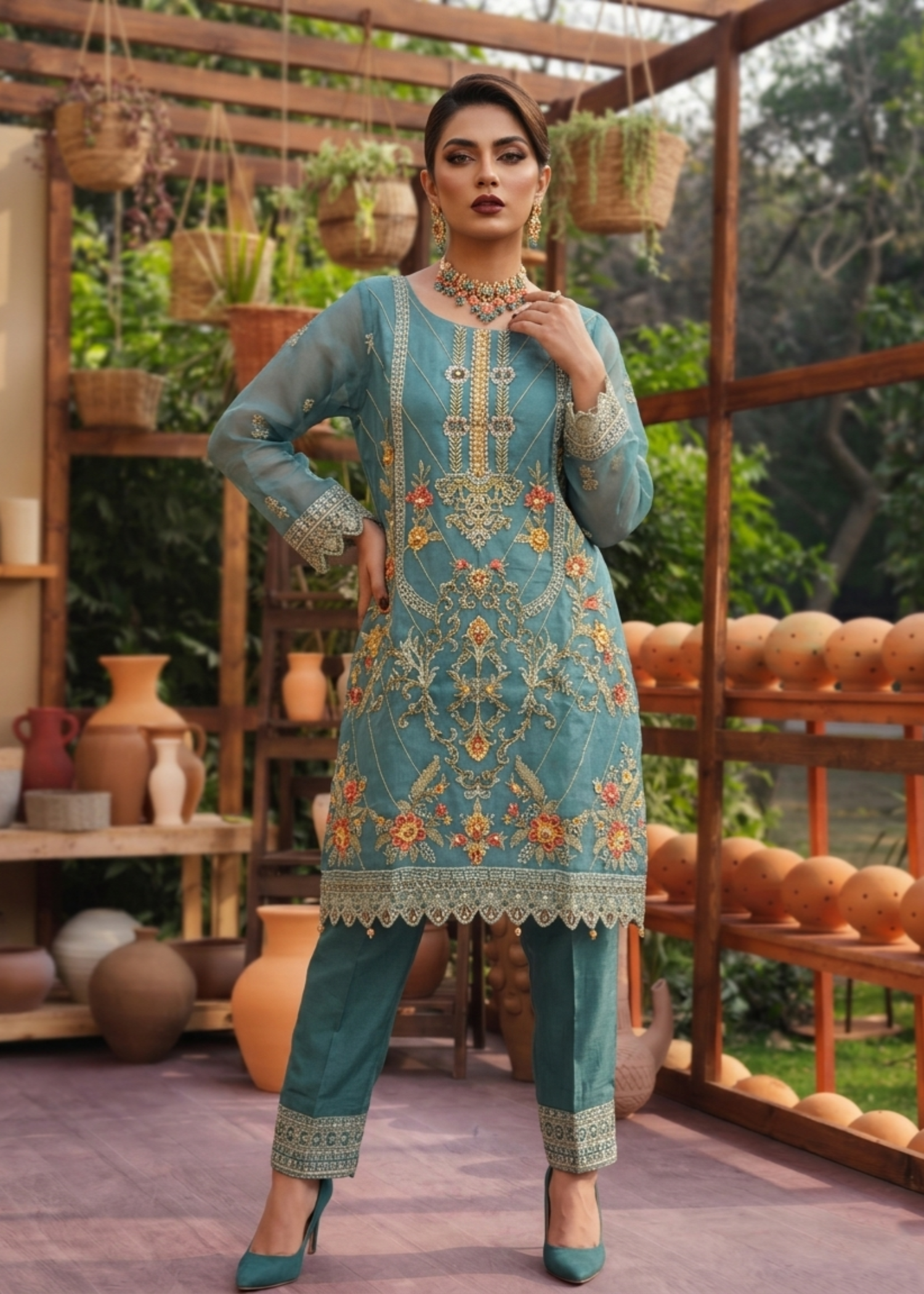 Organza Embroidered Festive Suit for Women Online in Sri Lanka India Australia