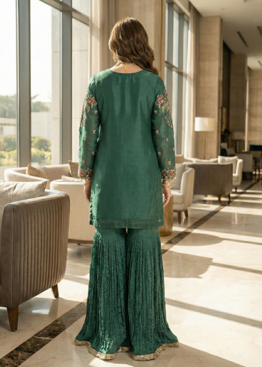 Organza Embroidered Green Festive Suit Online in Sri Lanka India Australia