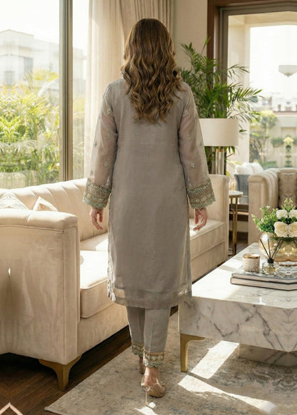 Organza Embroidered Grey Partywear Suit Online in Sri Lanka India Australia