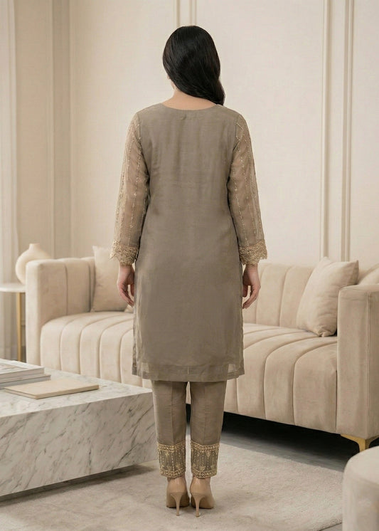 Organza Embroidered Grey Straight Kurta Suit Online in Dubai DXB UAE Abudhabi Meena Bazaar