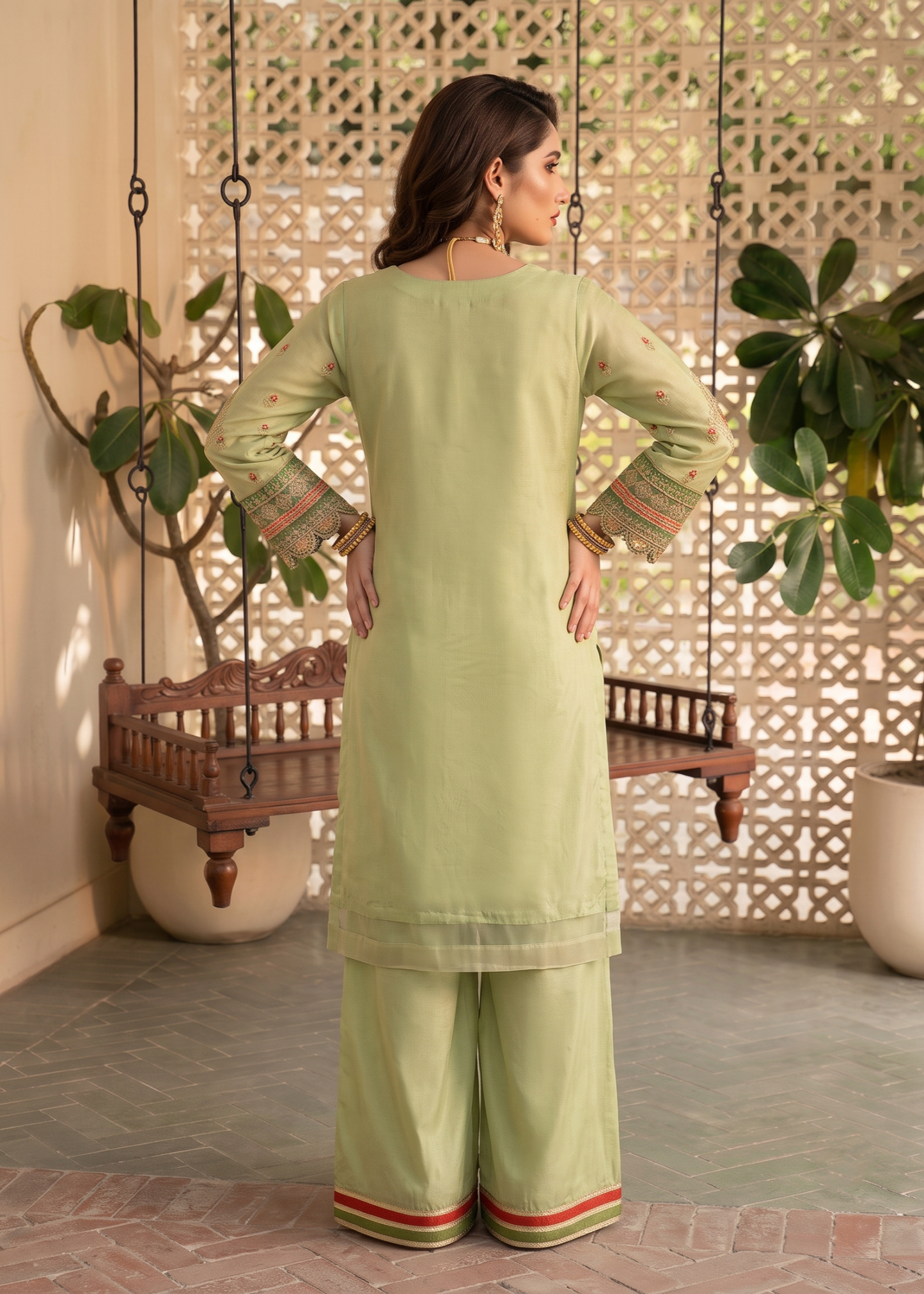Organza Embroidered Key Lime Gharara Online in Sri Lanka India Australia