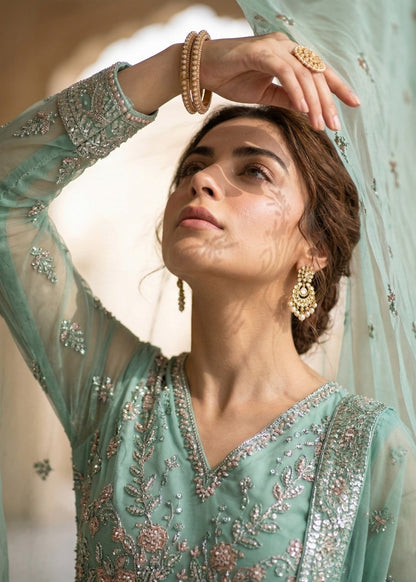 Organza Embroidered Mint Green Salwar Suit Online in Dubai UAE Abudhabi Ajman Sharjah