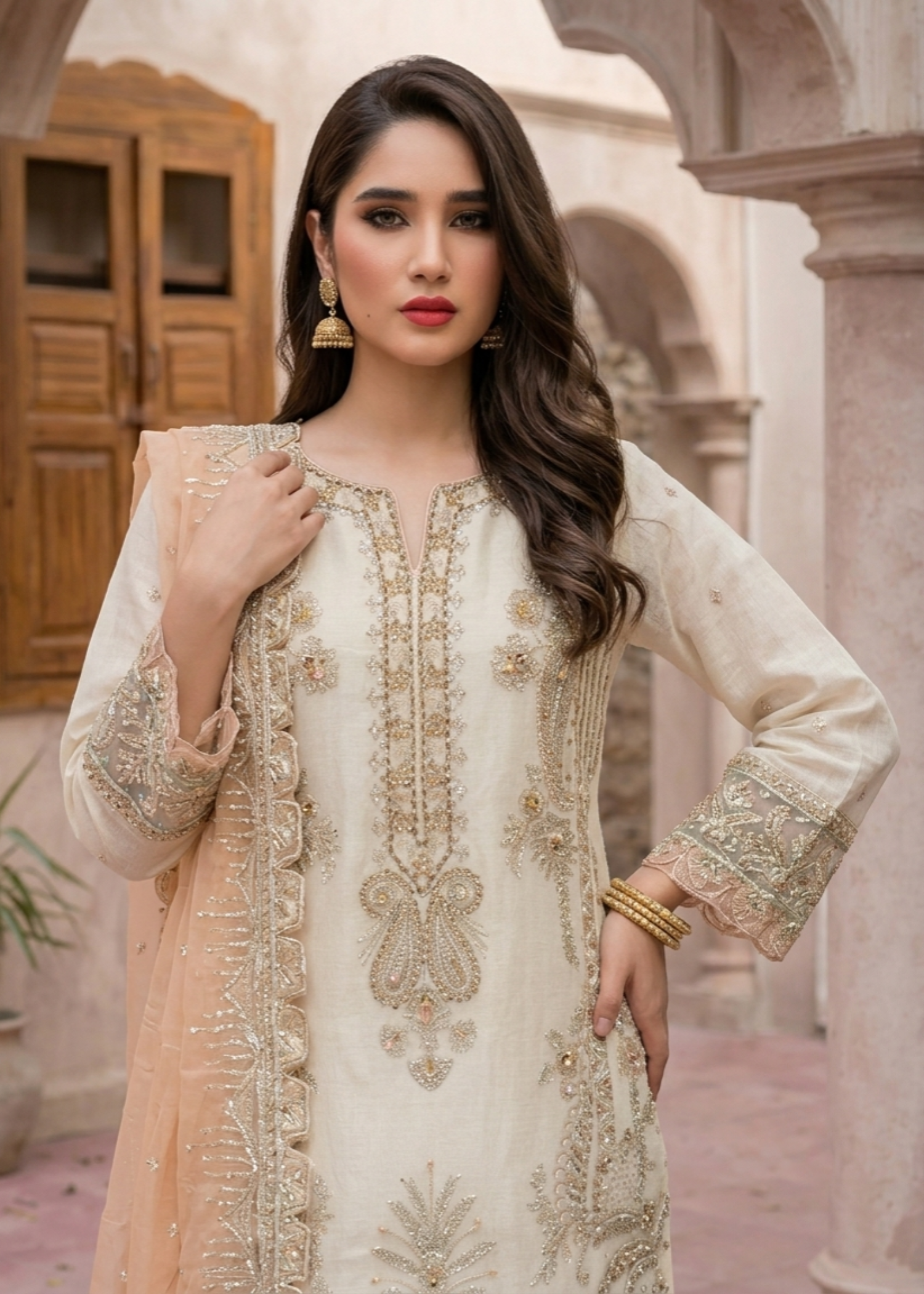 Organza Embroidered Off-White Festive Suit Online in Sri Lanka India Australia