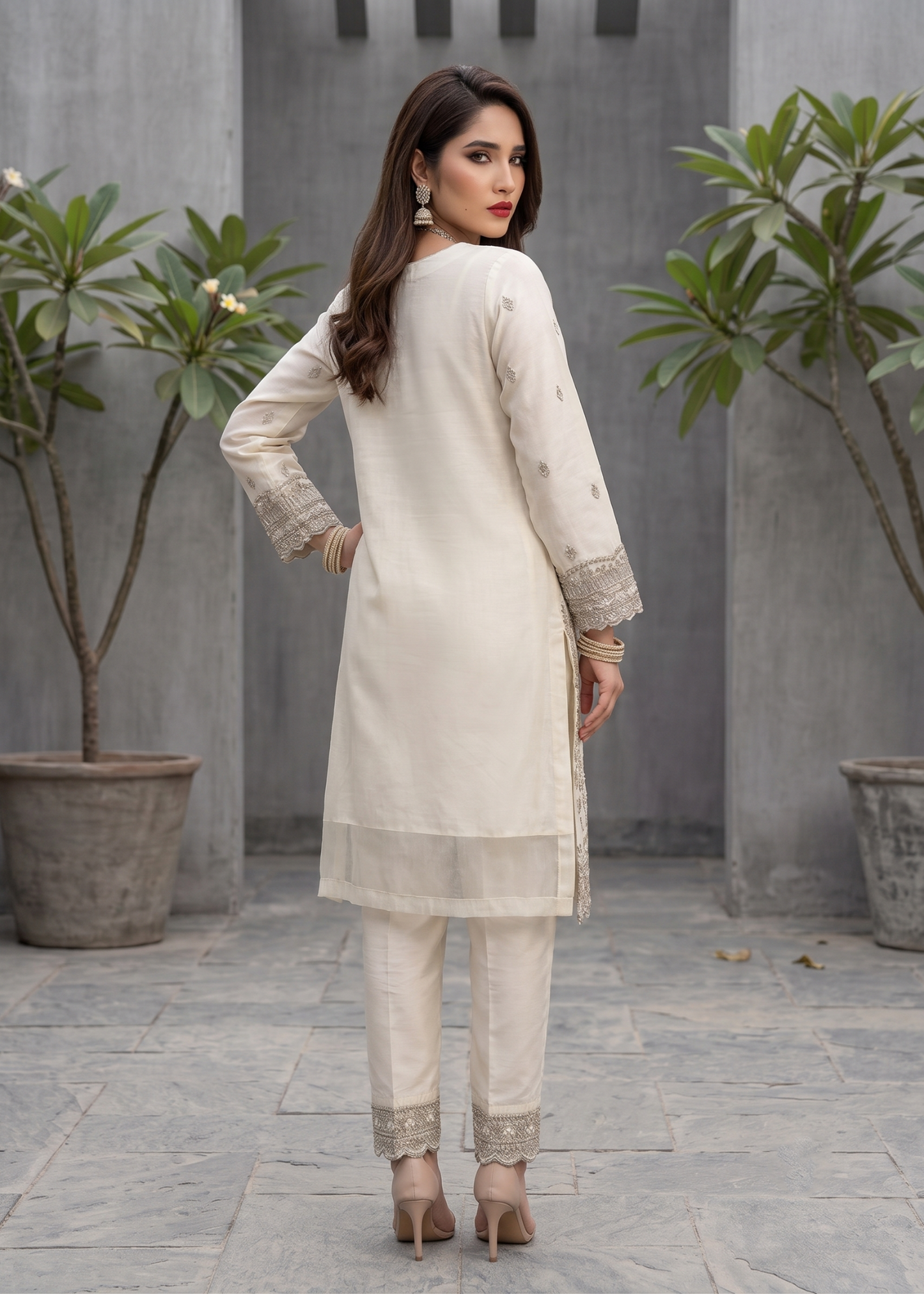 Organza Embroidered Off-White Pakistani Suit Online in Sri Lanka India Australia
