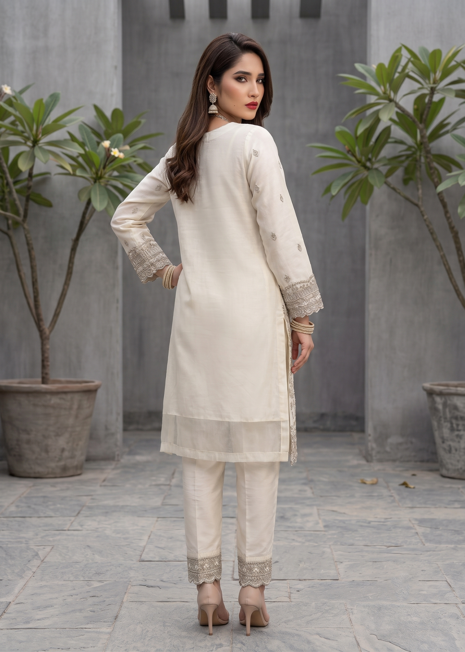 Organza Embroidered Off-White Pakistani Suit Online in Sri Lanka India Australia