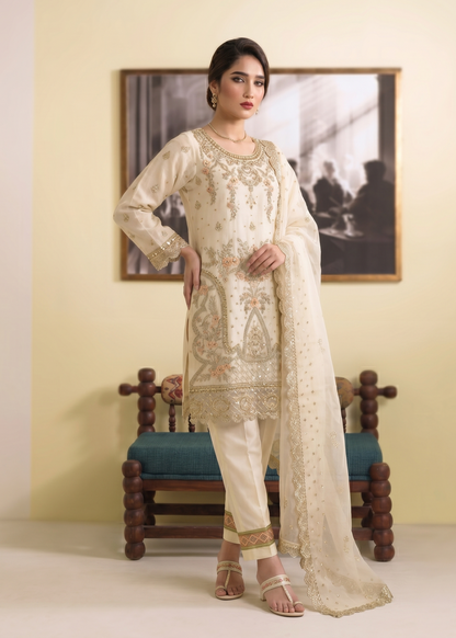 Organza Embroidered Off White Partywear Suit Online in Sri Lanka India Australia