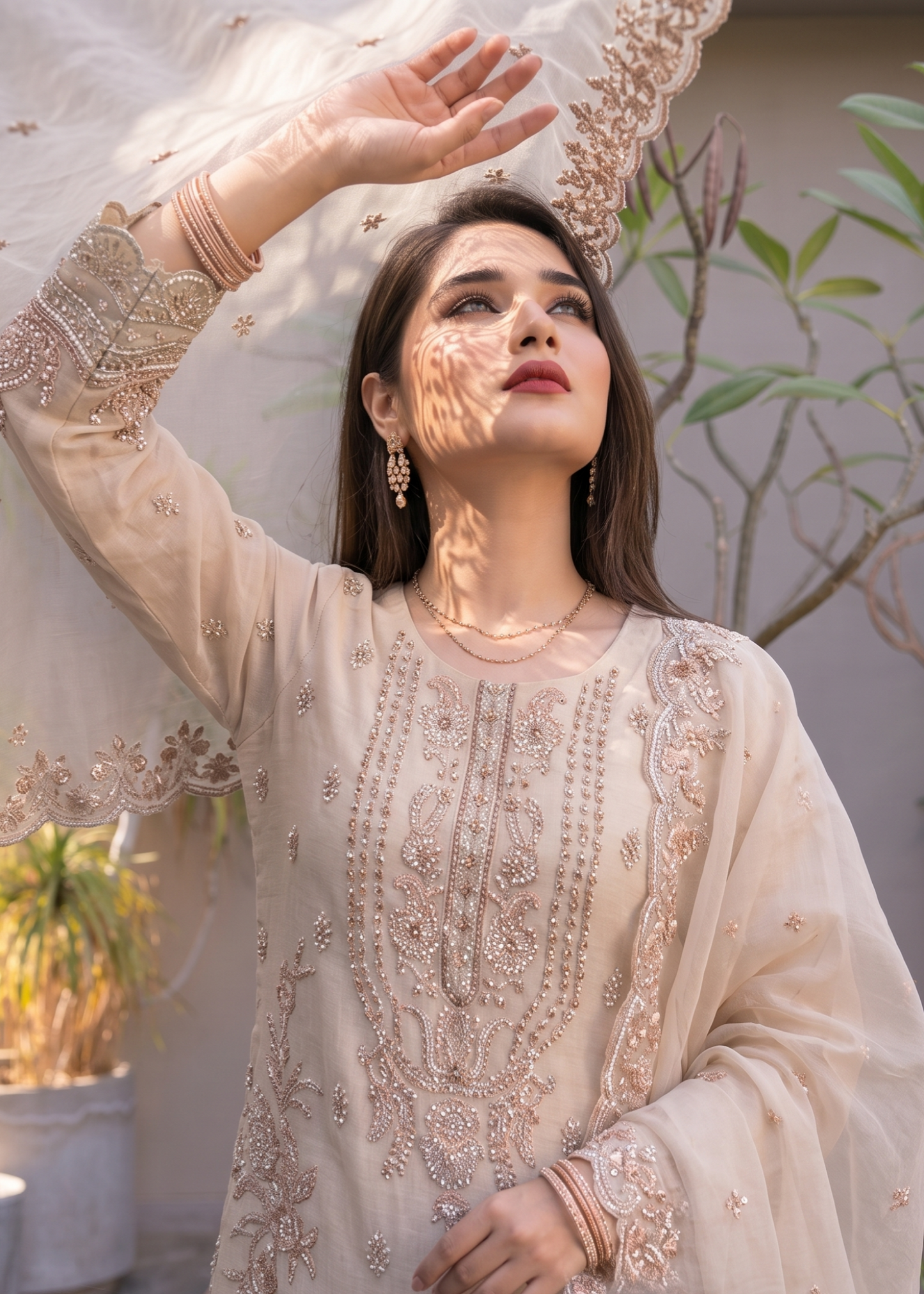 Organza Embroidered Off-White Partywear Suit Online in Sri Lanka India Australia