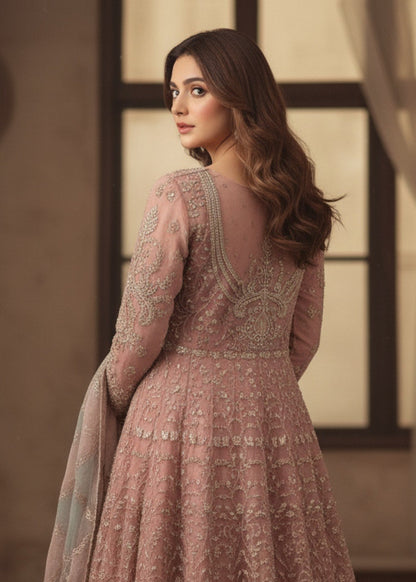 Organza Embroidered Pakistani Designer Suit Tea Rose Pink Online in Sri Lanka India Australia