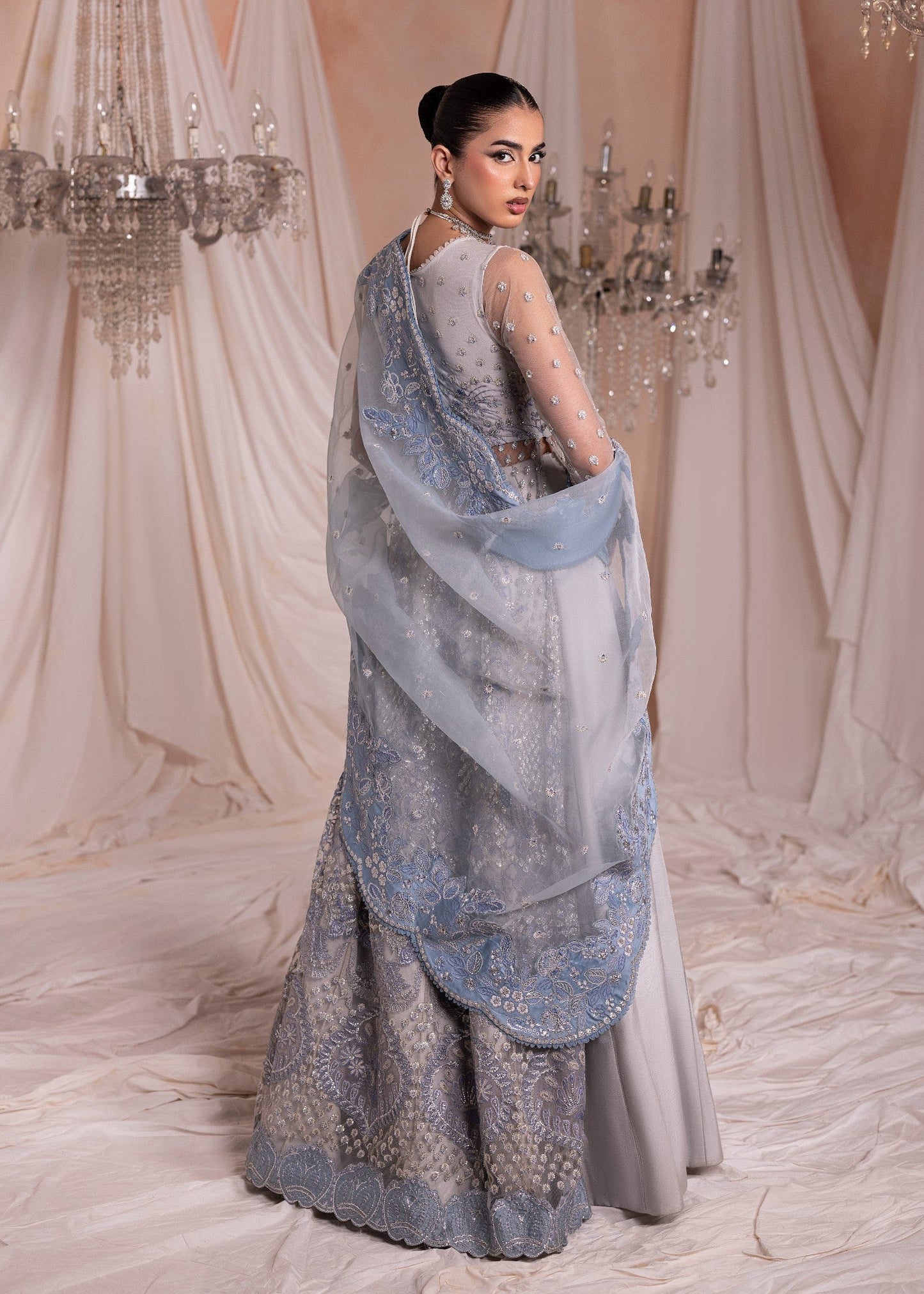 Organza Embroidered Party Wear Suit Online in KSA Riyadh Saudi Arabia Oman Bahrain Qatar