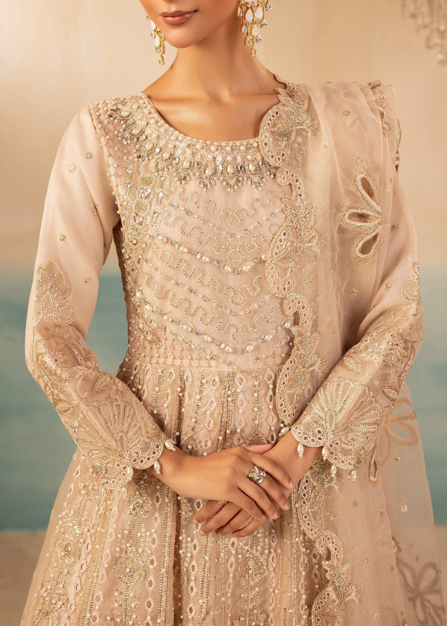 Organza Embroidered Pastel Pink Partywear Suit Online in Sri Lanka India Australia
