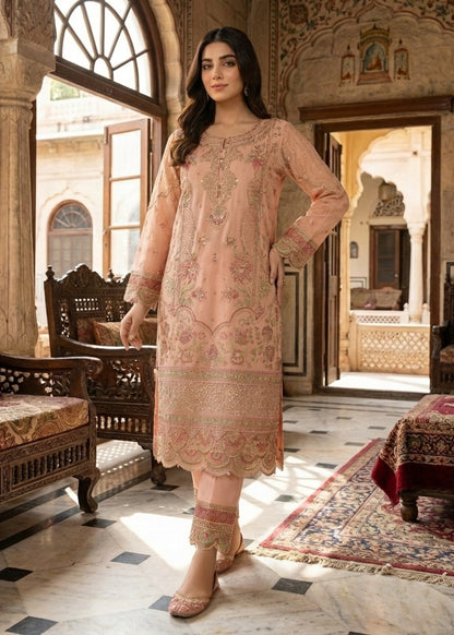 Organza Embroidered Peach Straight Kurta Suit Online in Sri Lanka India Australia