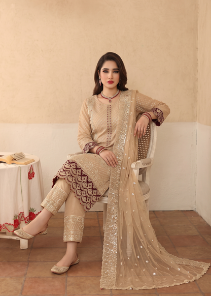 Organza Embroidered Suit Peach Orange Online in Sri Lanka India Australia