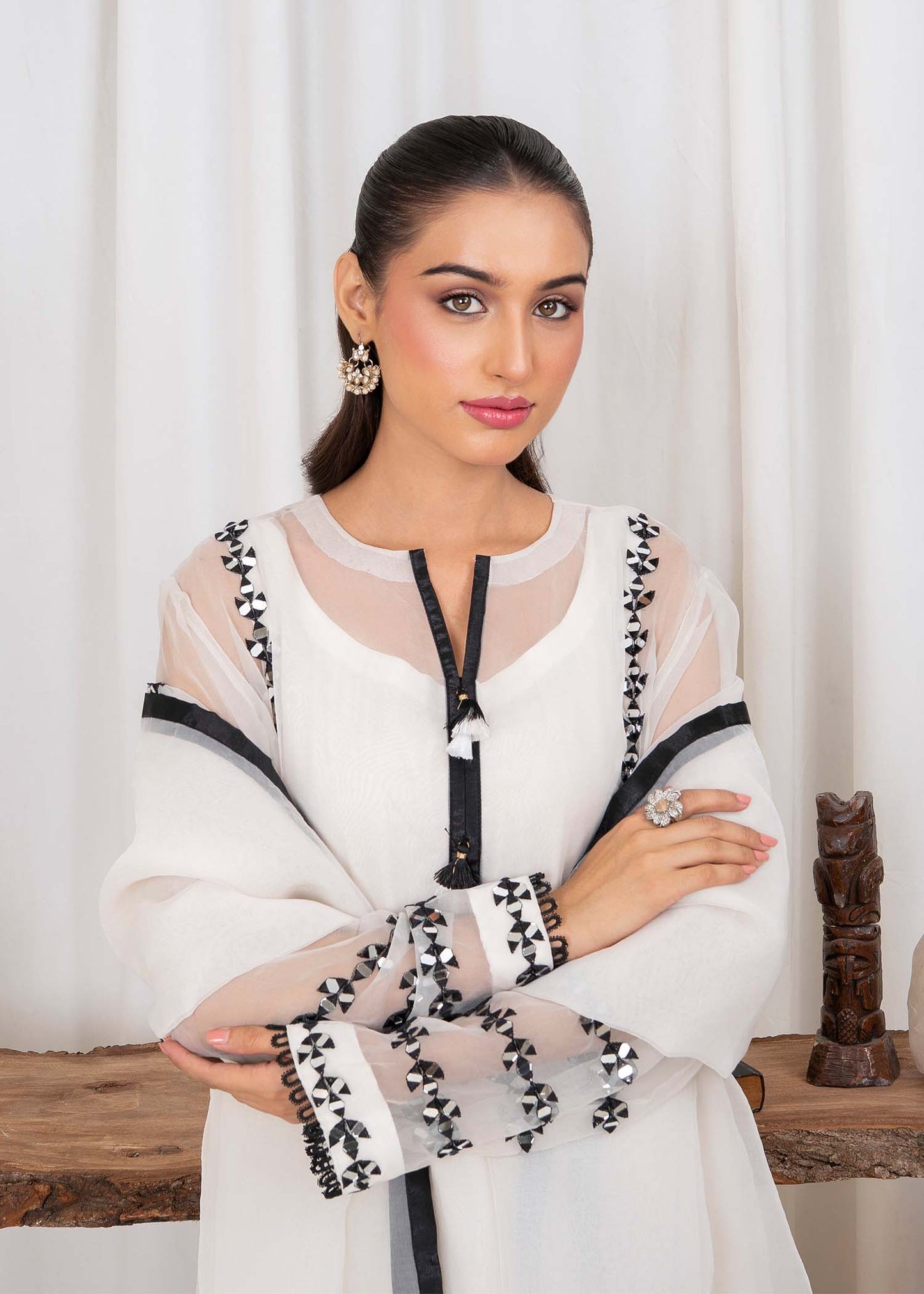 Organza Embroidered Suit with Raw Silk Trouser Online in Sri Lanka India Australia