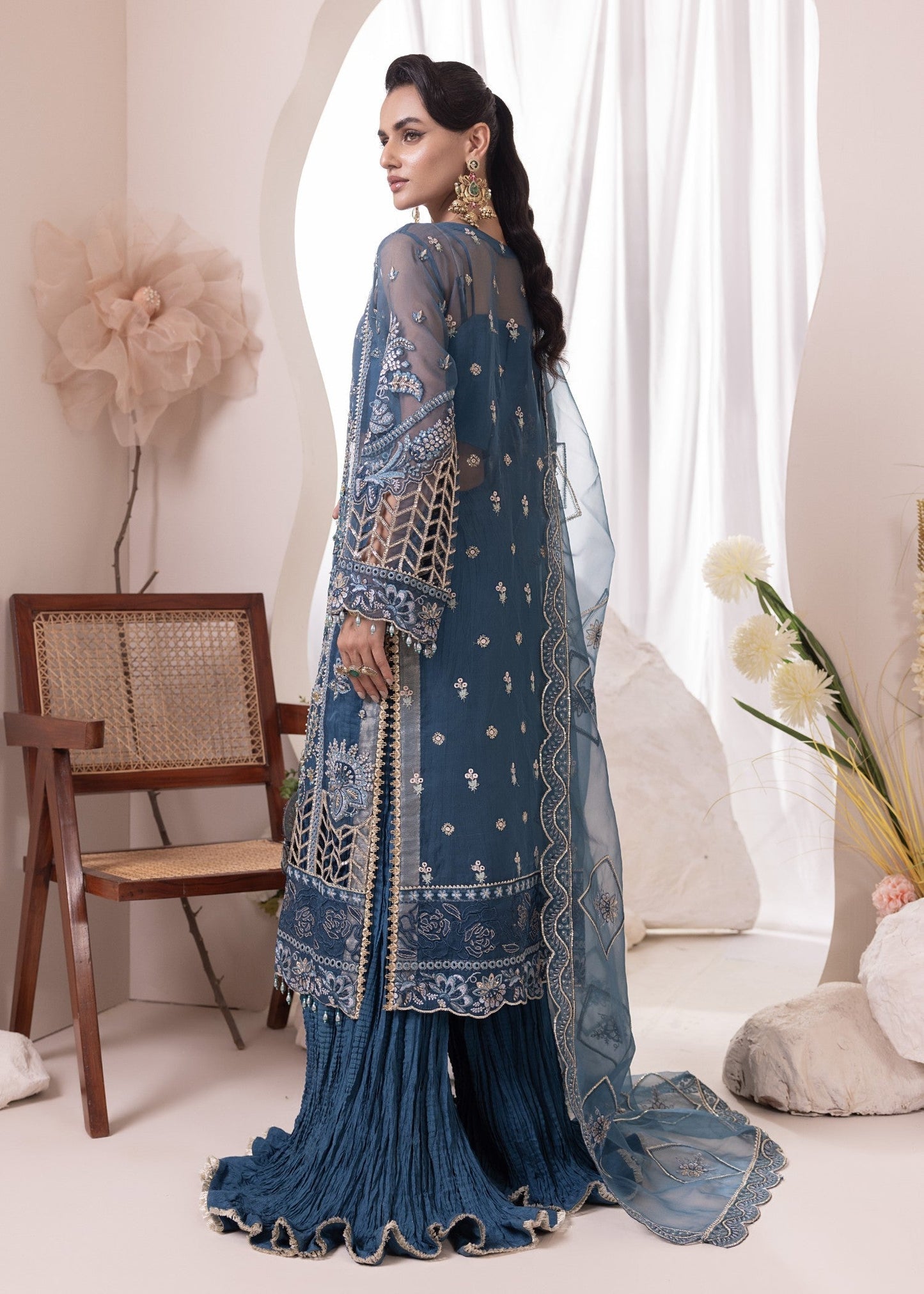 Organza Embroidered Teal Pakistani Suit Online in Sri Lanka India Australia