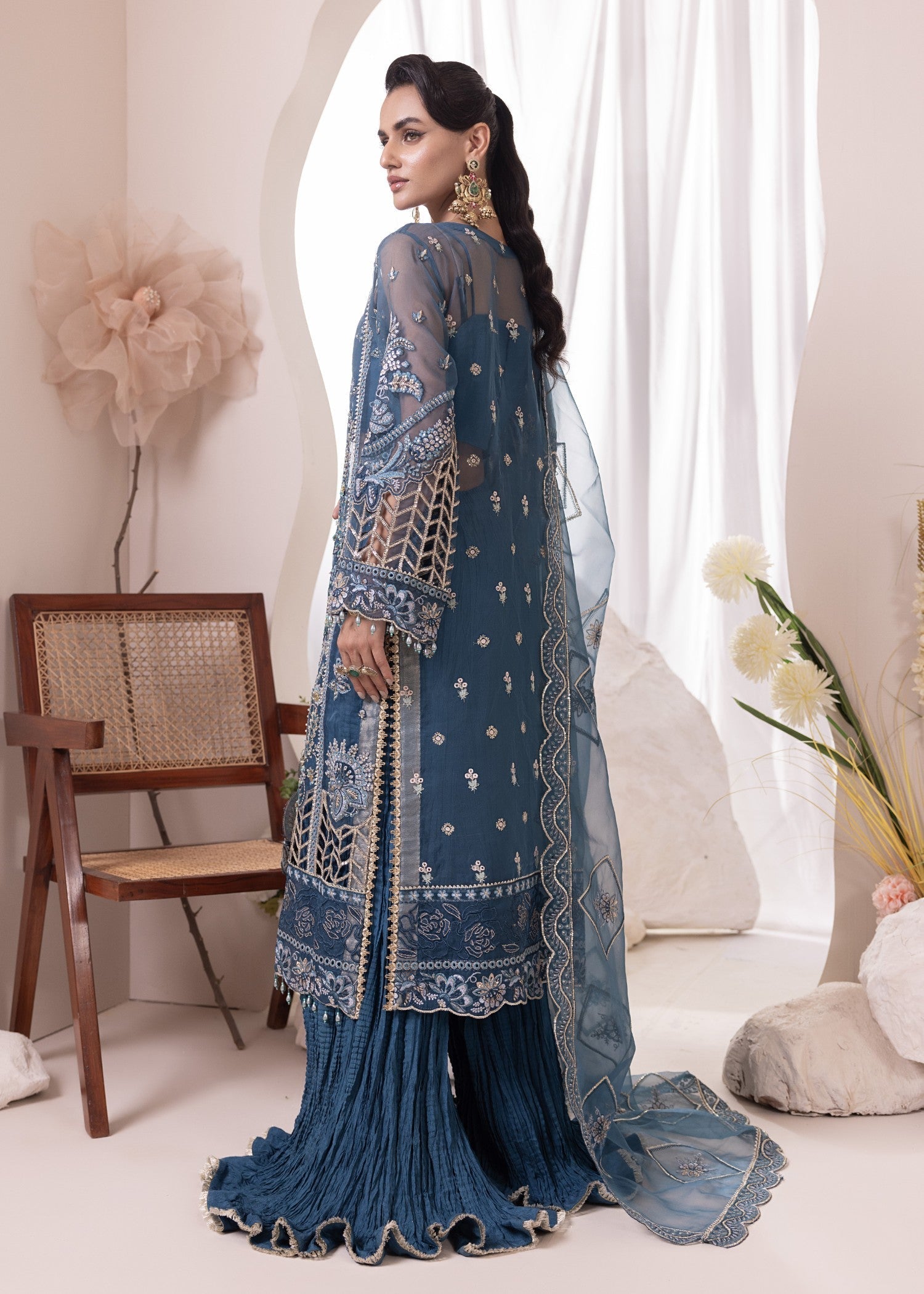 Organza Embroidered Teal Pakistani Suit Online in Sri Lanka India Australia