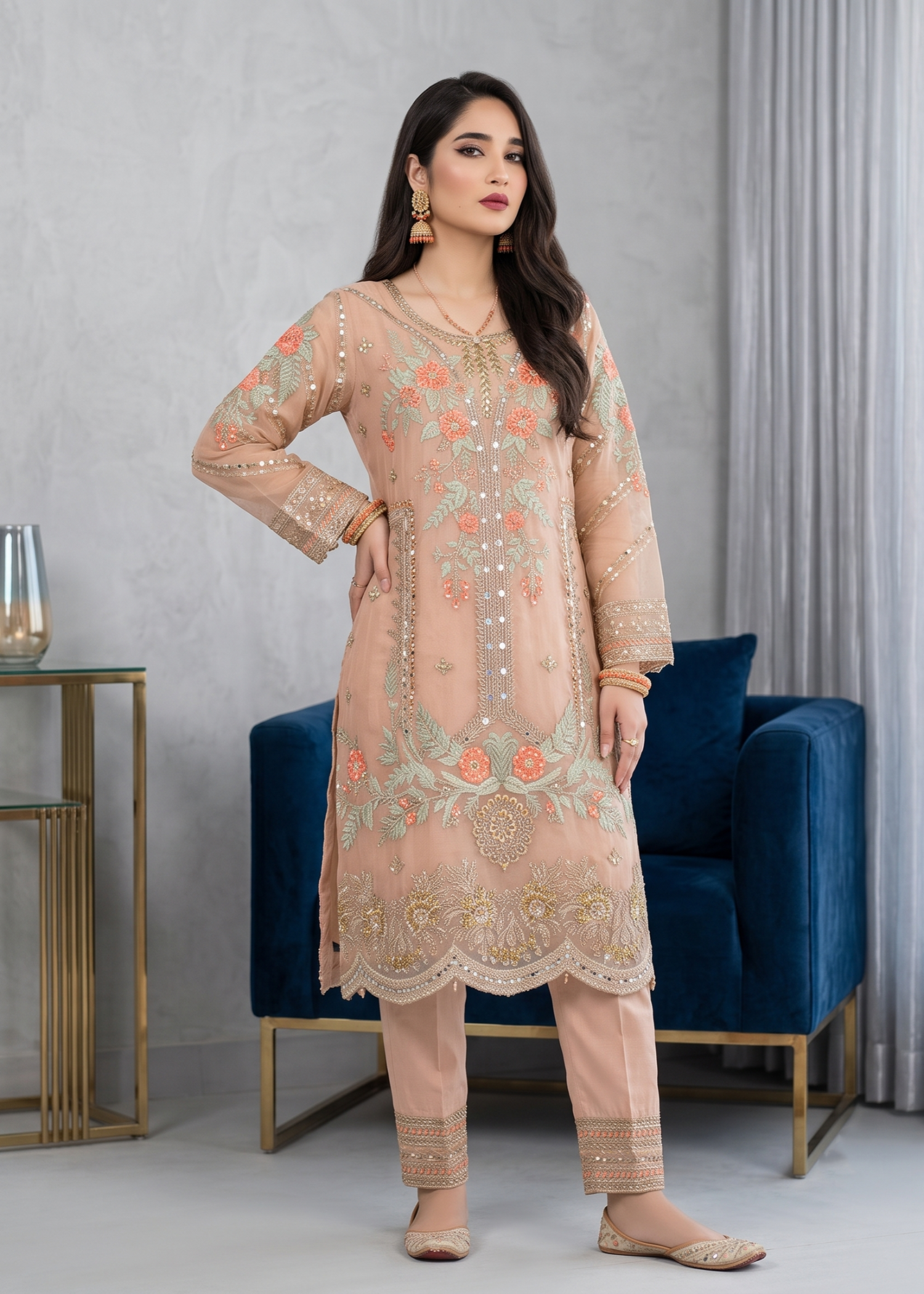 Organza Festive Wear Peach Pink Suit Online in Sri Lanka India Australia