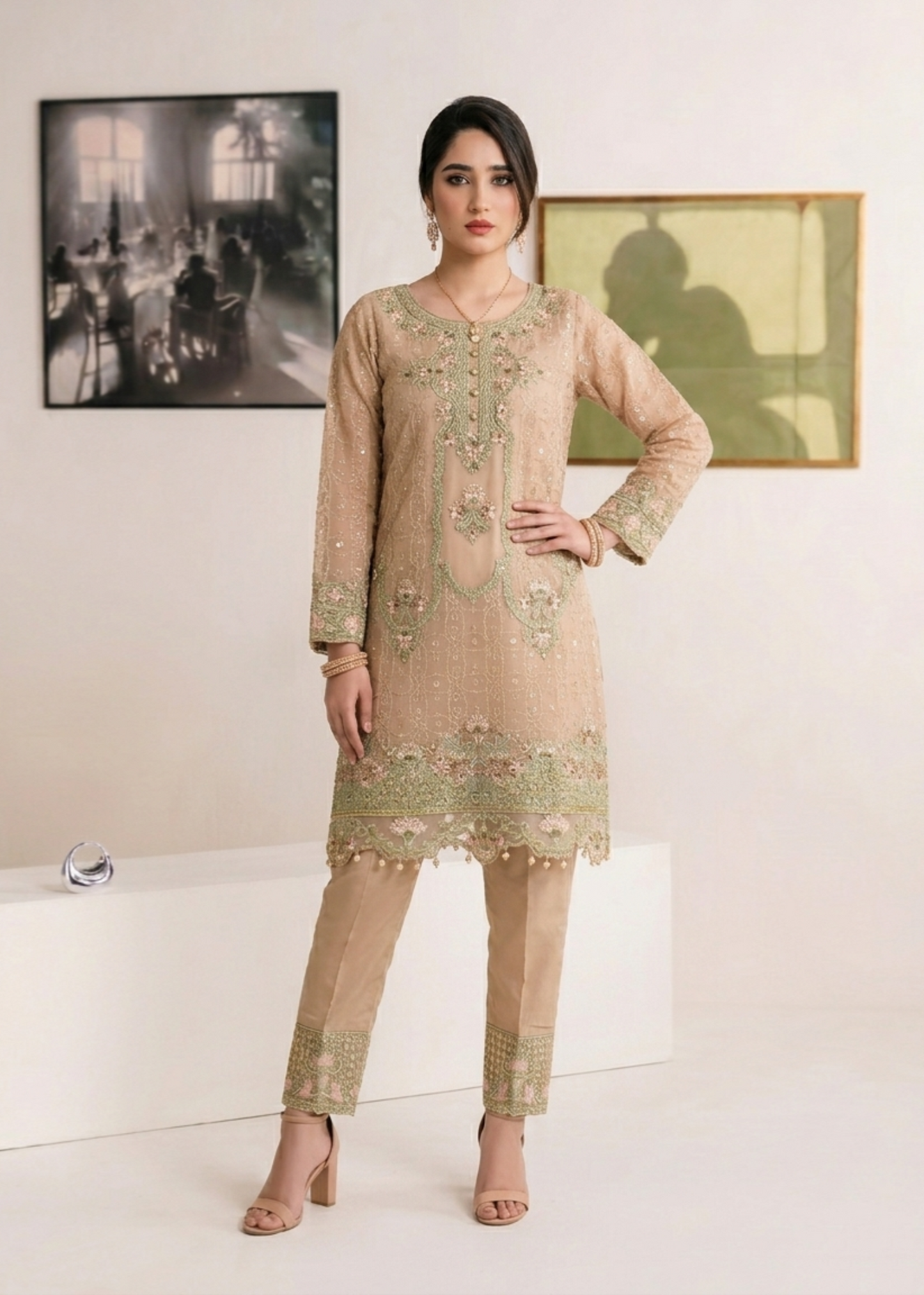 Organza Festive Wear Peach Suit Online in Sri Lanka India Australia