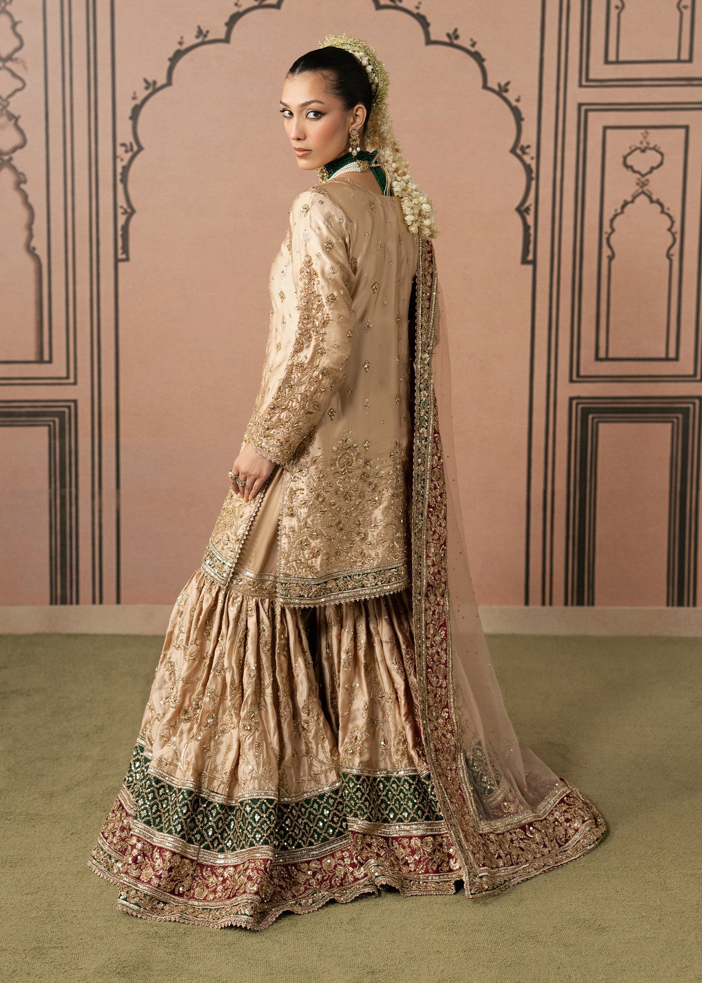 Organza Gharara with Maroon Borders Online in KSA Riyadh Saudi Arabia Oman Bahrain Qatar