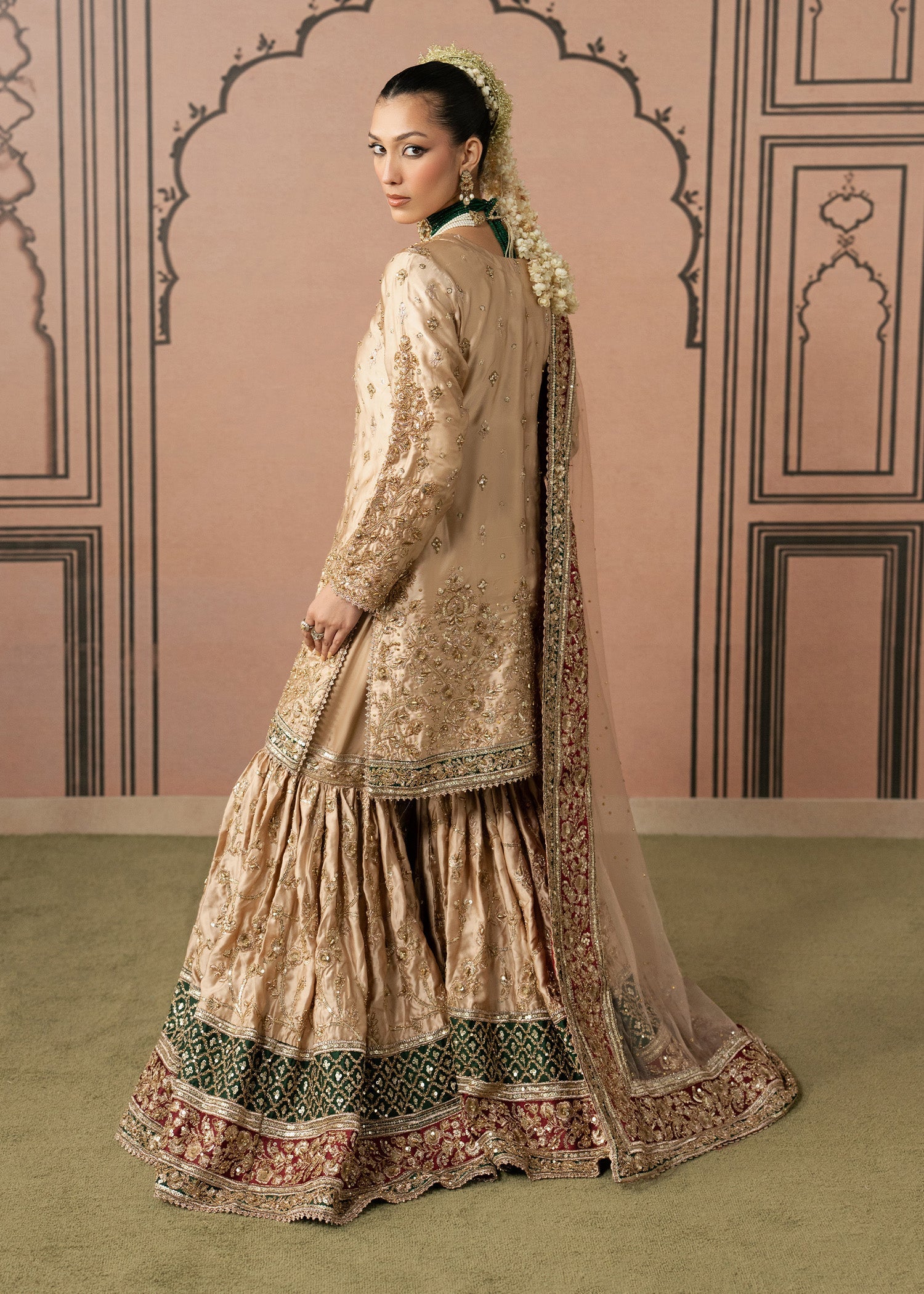 Organza Gharara with Maroon Borders Online in KSA Riyadh Saudi Arabia Oman Bahrain Qatar