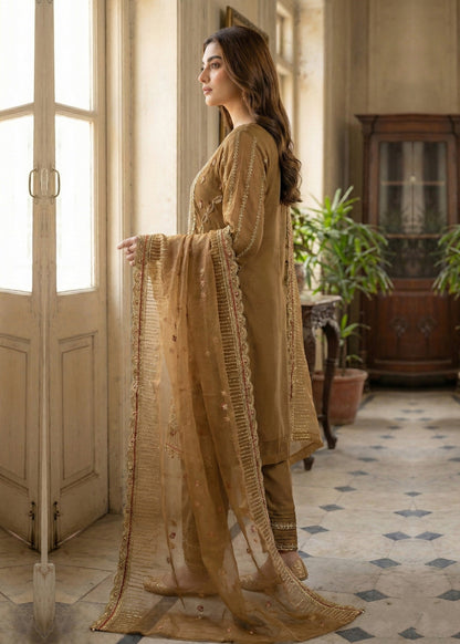 Organza Golden Brown Three Piece Suit Online in Sri Lanka India Australia