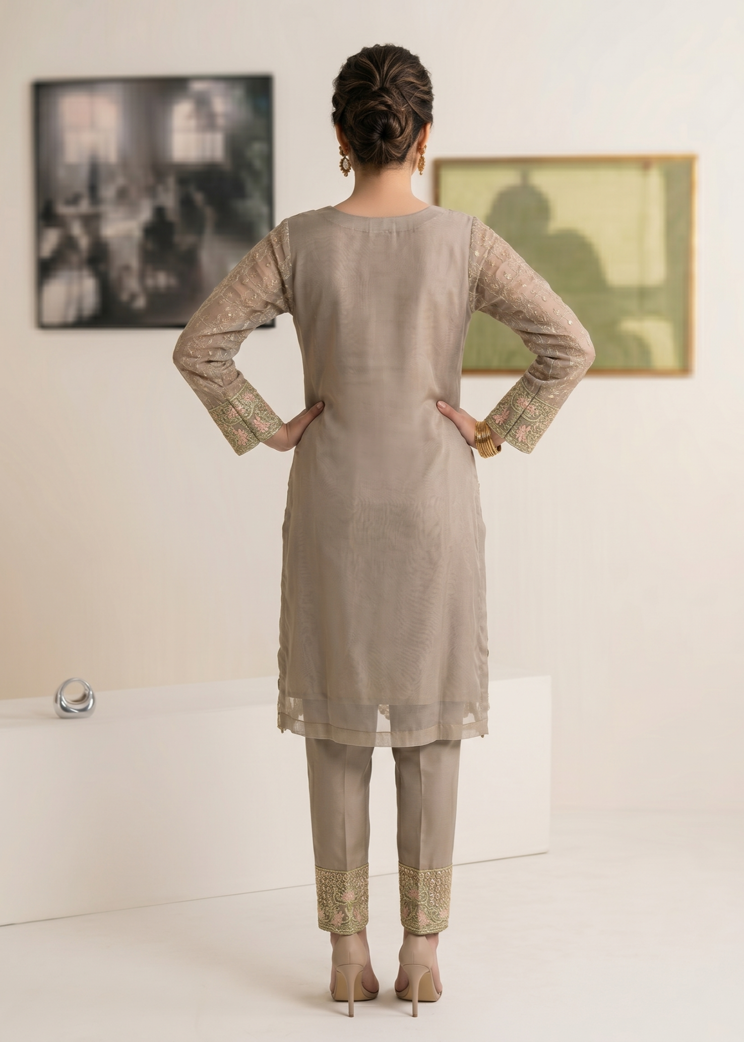 Organza Grey Embroidered 3 Piece Suit Online in Sri Lanka India Australia