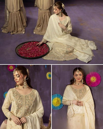 Organza Hand Embellished Shirt with Sharara Pakistani Wedding Dresses Online in Sri Lanka India Australia