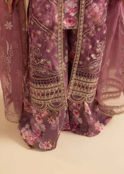 Organza Lavender Embroidered Gown Suit Online in KSA Riyadh Saudi Arabia Oman Bahrain Qatar