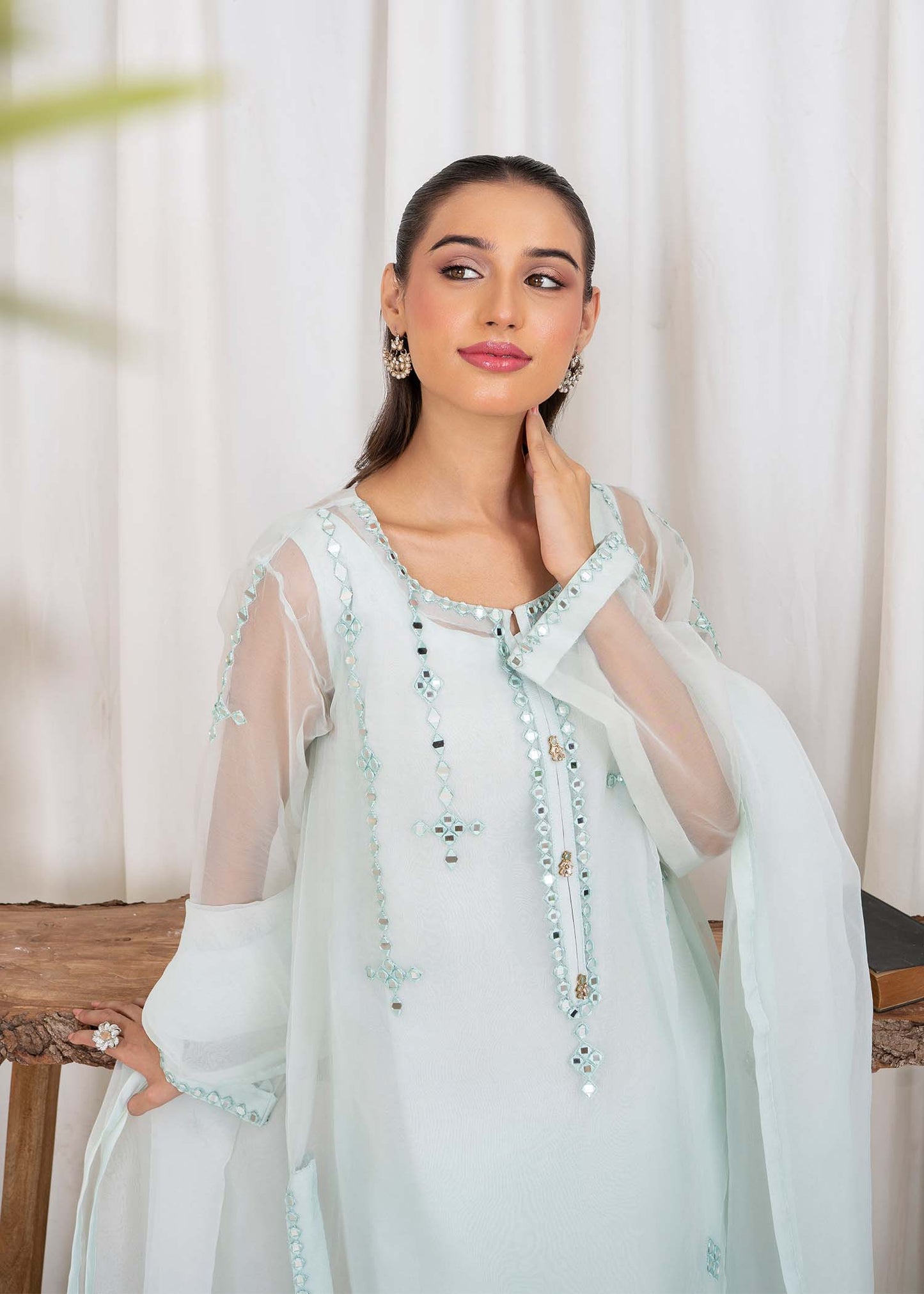 Organza Long Kurta with Raw Silk Trouser Online in Sri Lanka India Australia