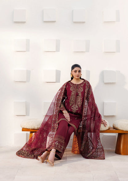 Organza Maroon Embroidered Festive Suit Online in Sri Lanka India Australia