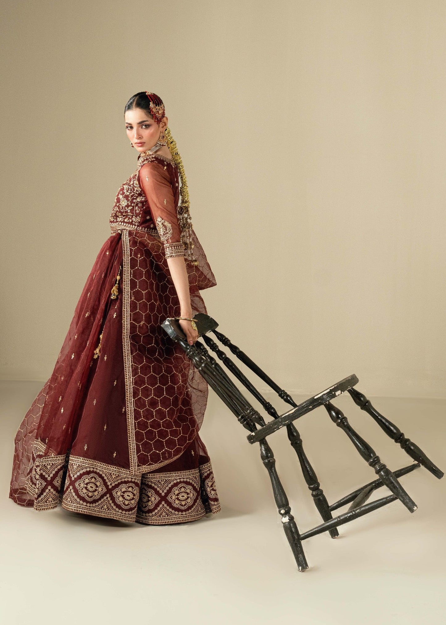 Organza Maroon Embroidered Lehenga Choli Set Online in UK USA Canada