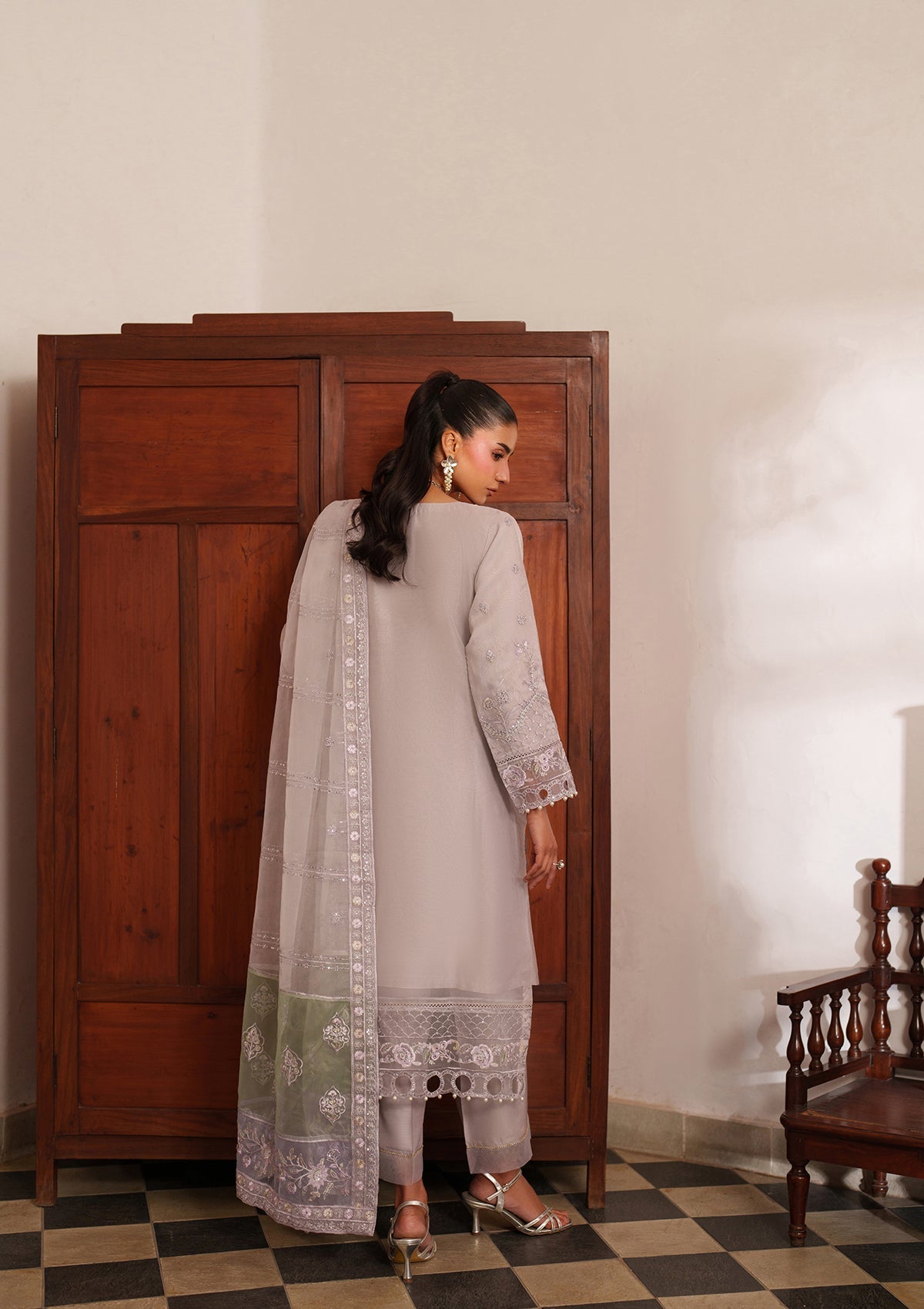 Organza Maroon Embroidered Pakistani Designer Suit Online in Sri Lanka India Australia