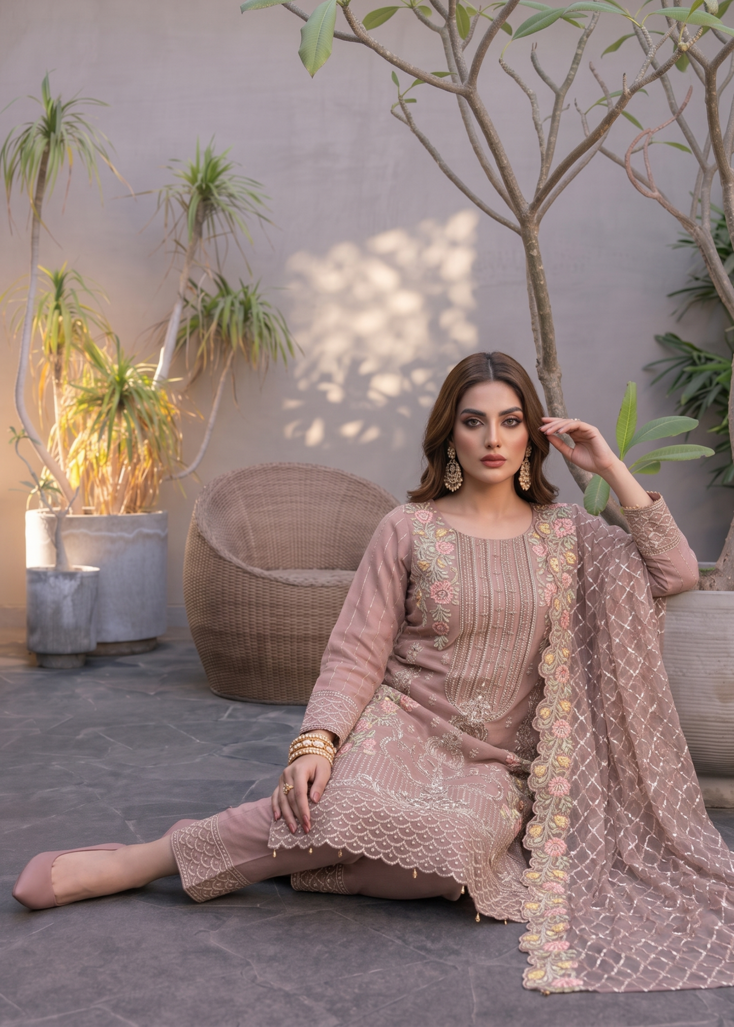 Organza Mauve Pink Designer Salwar Kameez Online in KSA Riyadh Saudi Arabia Oman Bahrain Qatar