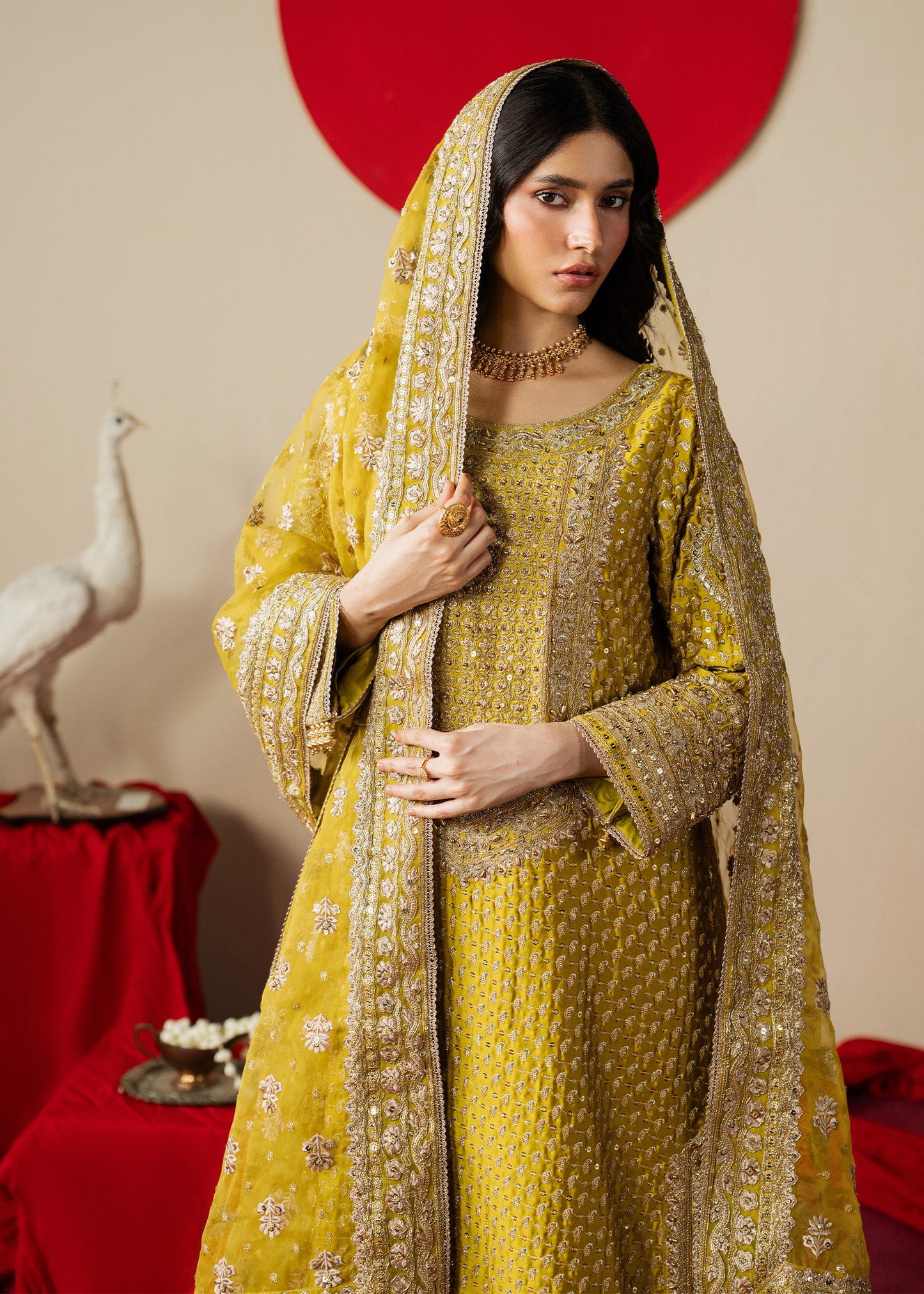 Organza Mustard Embroidered Pakistani Suit for Women Online in KSA Riyadh Saudi Arabia Oman Bahrain Qatar