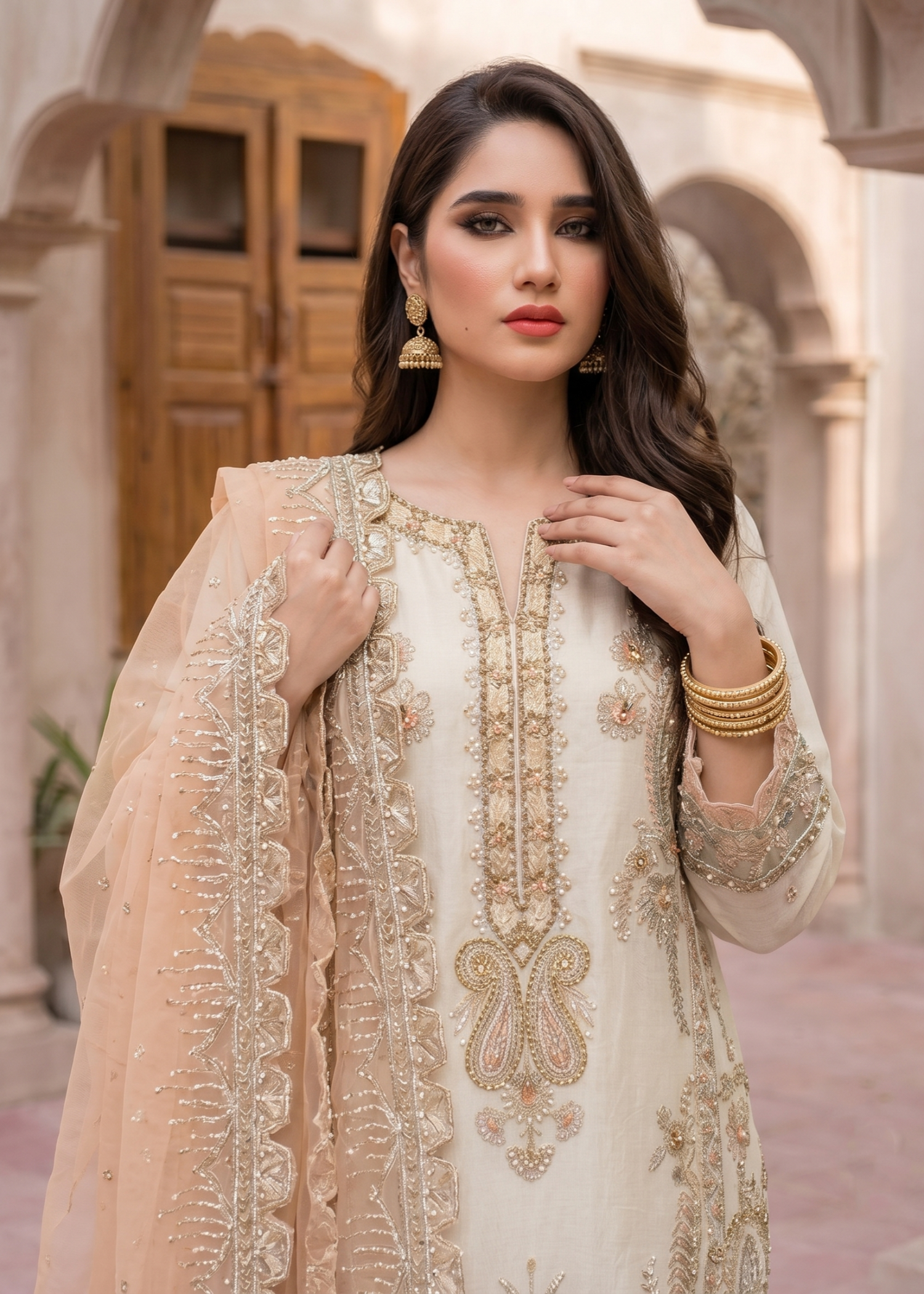 Organza Off-White Embroidered Festive Salwar Suit Online in Sri Lanka India Australia