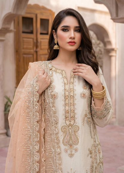 Organza Off-White Embroidered Festive Salwar Suit Online in Sri Lanka India Australia