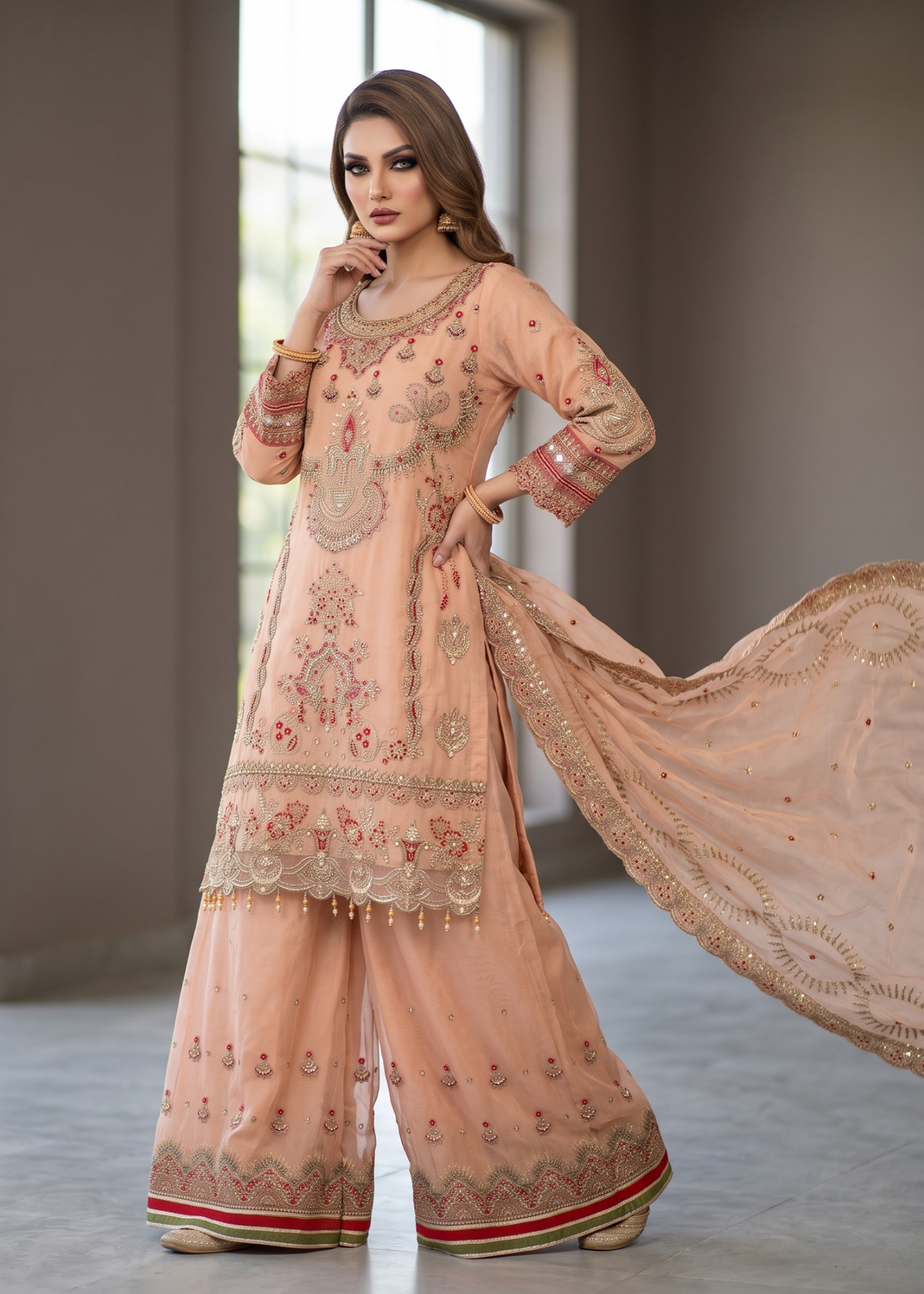 Organza Peach Sharara Party Wear Outfit Online in Sri Lanka India Australia