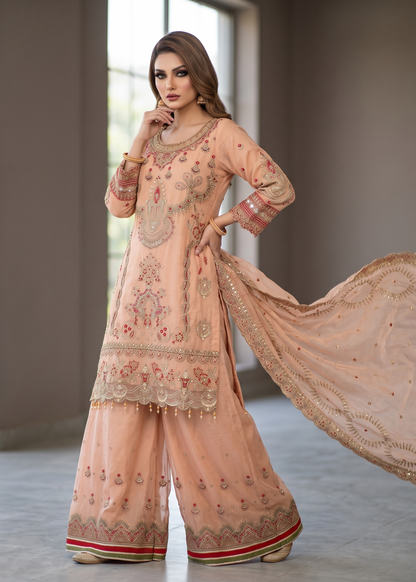 Organza Peach Sharara Party Wear Outfit Online in Sri Lanka India Australia