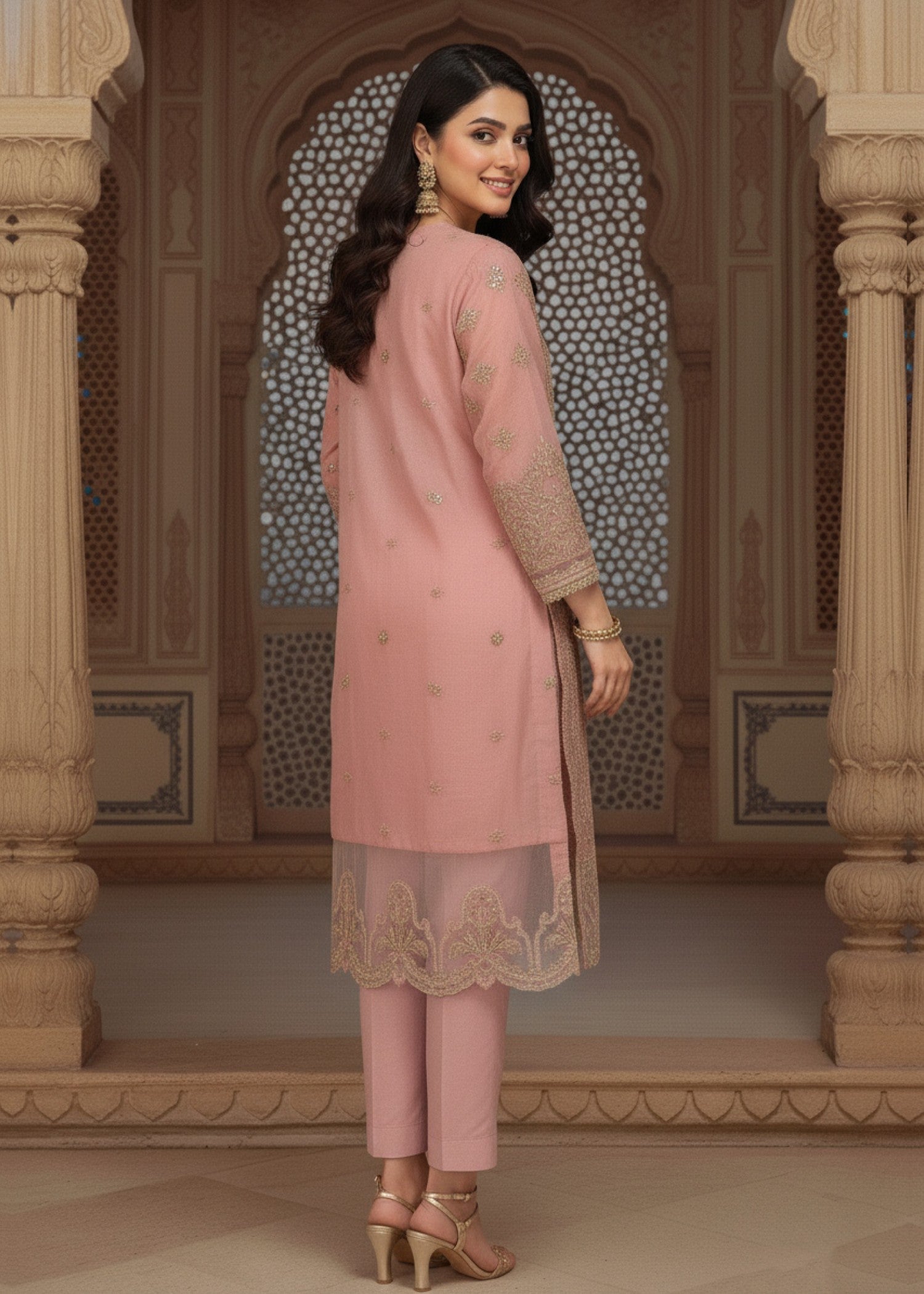 Organza Pink Embroidered 3 Piece Suit Online in Sri Lanka India Australia