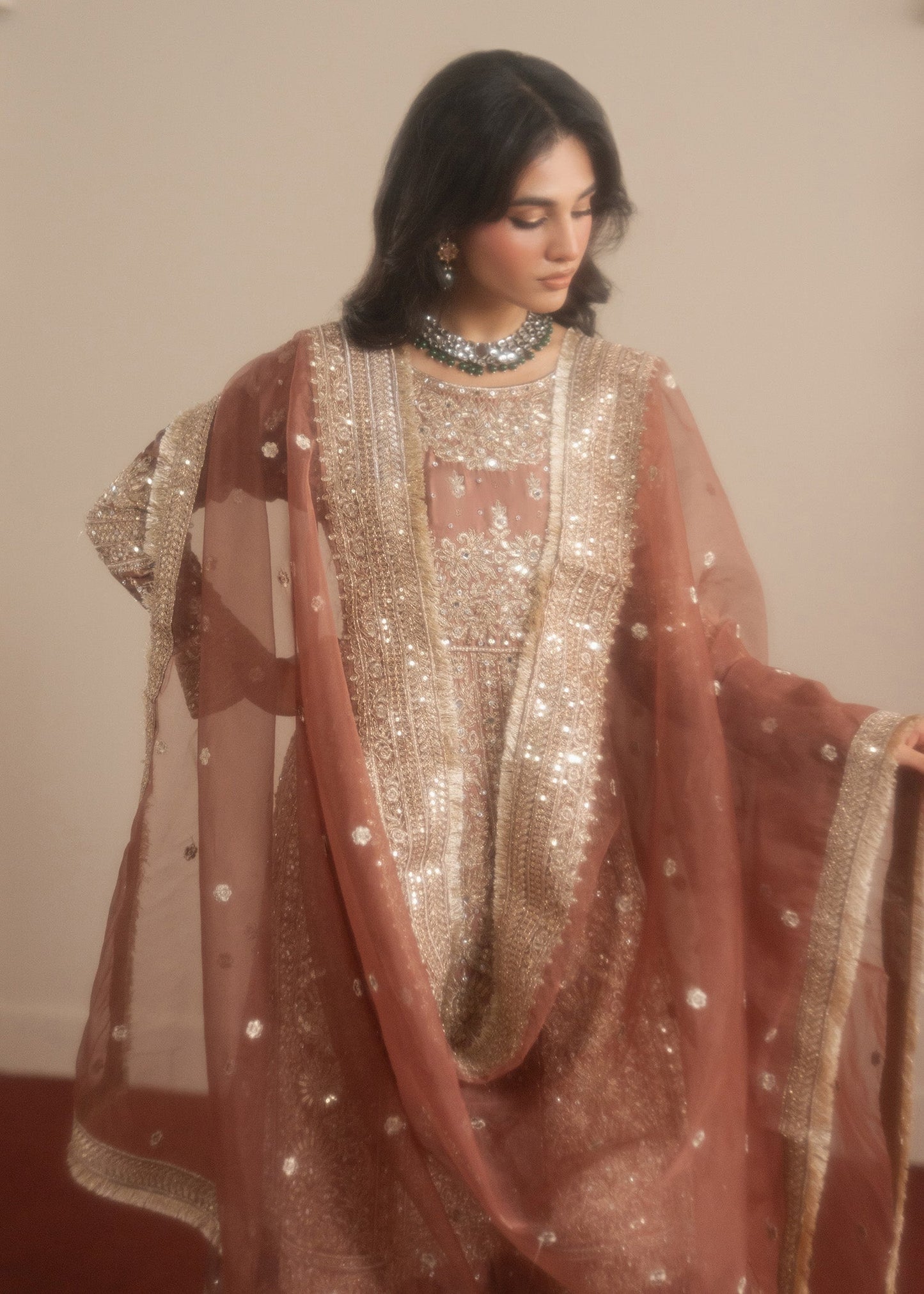 Organza Pishwas with Gharara and Dupatta Online in Dubai UAE Abudhabi Ajman Sharjah