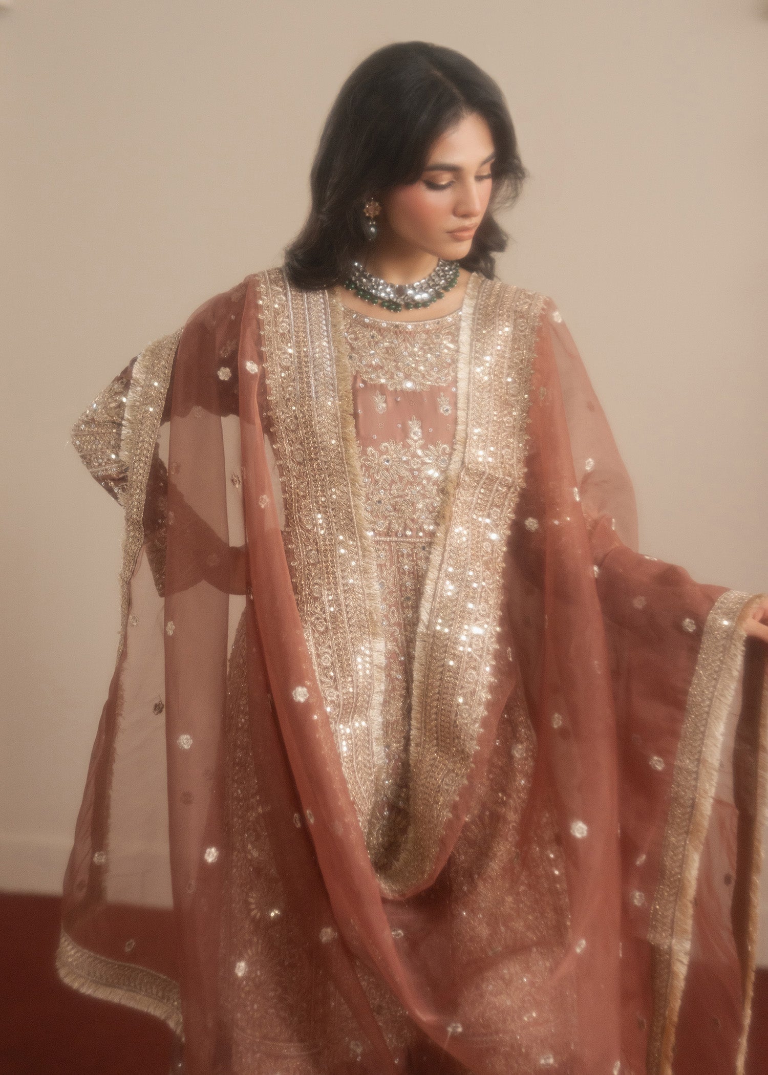 Organza Pishwas with Gharara and Dupatta Online in Dubai UAE Abudhabi Ajman Sharjah