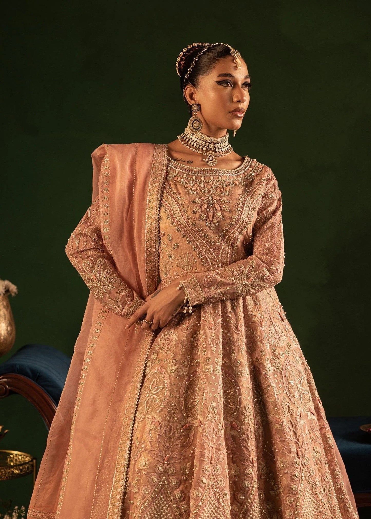 Organza Raw Silk Peach Pink Wedding Wear Online in Dubai DXB UAE Abudhabi Meena Bazaar