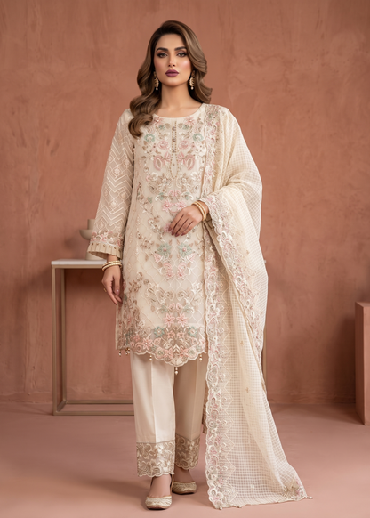 Organza White Embroidered Ladies Suit Online in UK USA Canada