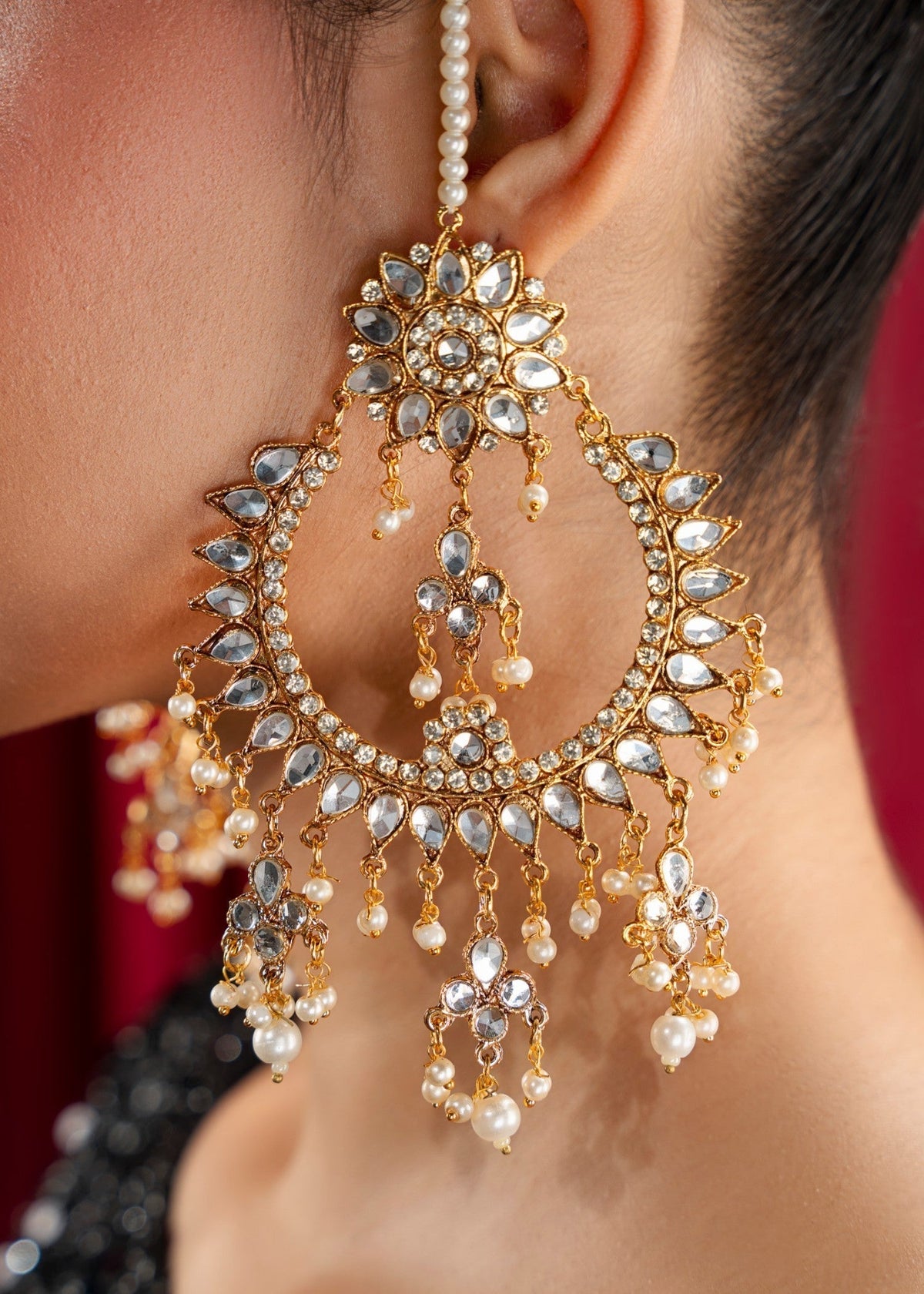 Oversized Gold Plated Jhumka Style Earrings & Tikka Set Online in Sri Lanka India Australia