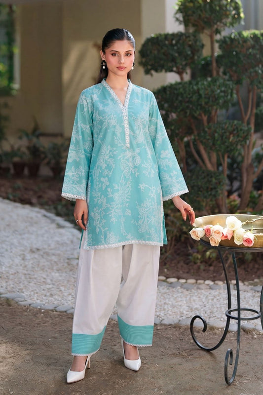 Pacific Blue Printed Lawn Kurta Pajama Online in Dubai UAE Abudhabi Ajman Sharjah