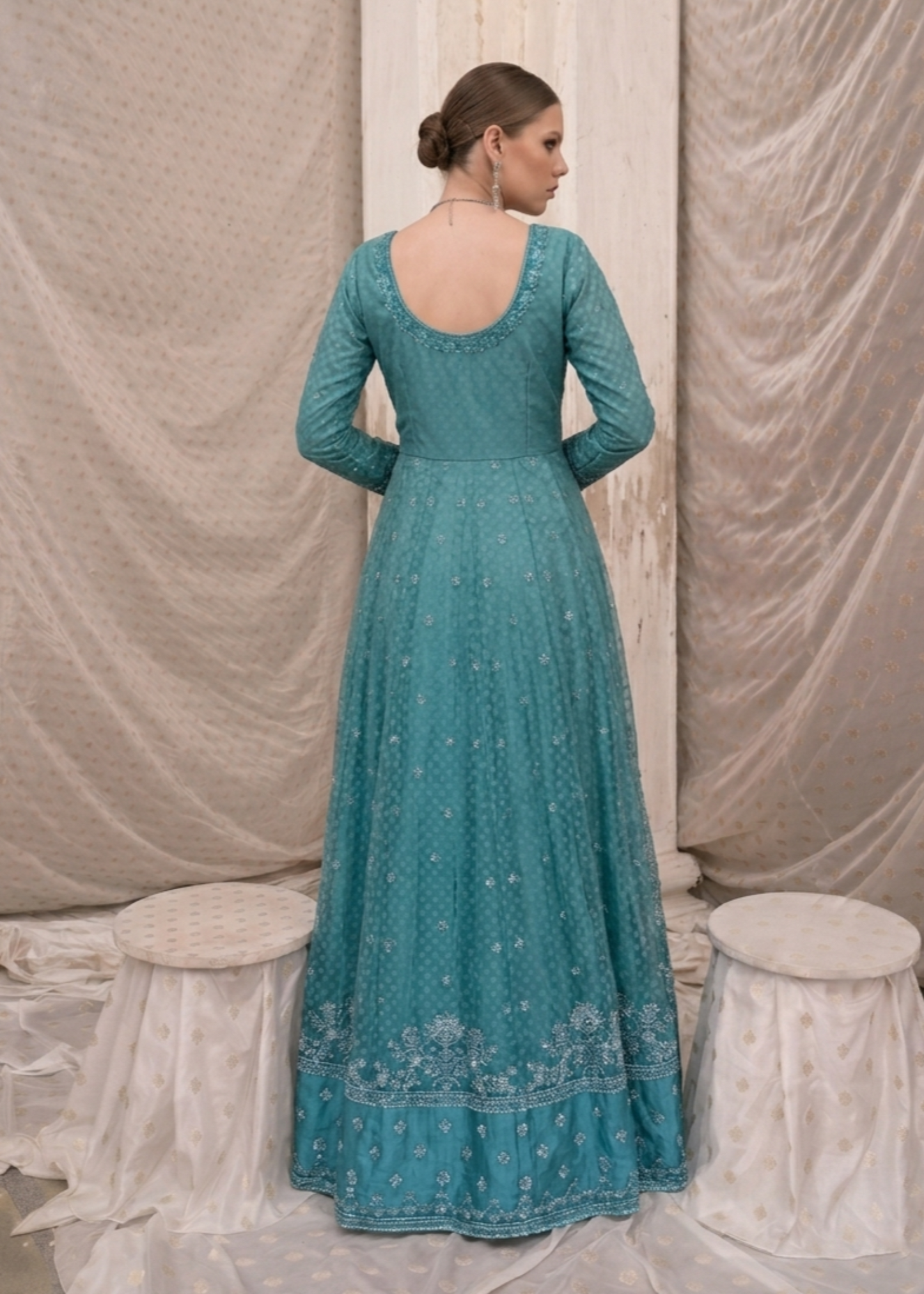 Pakistani Aquamarine Chiffon Suit Online in KSA Riyadh Saudi Arabia Oman Bahrain Qatar