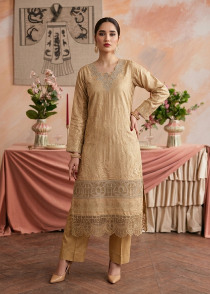 Pakistani Beige Embroidered Party Suit Online in KSA Riyadh Saudi Arabia Oman Bahrain Qatar