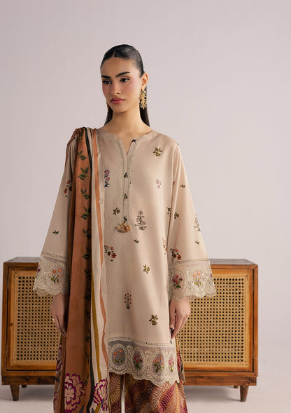 Pakistani Beige Lawn Embroidered Kurta Set Online in KSA Riyadh Saudi Arabia Oman Bahrain Qatar