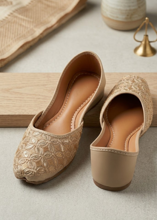 Pakistani Beige Silk Khussa Sandals Online in UK USA Canada