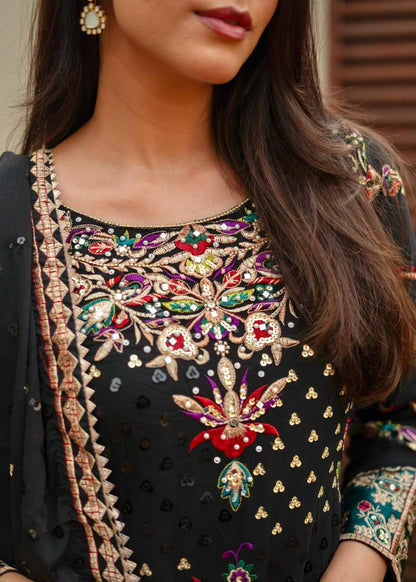 Pakistani Black Chiffon Festive Suit Online in KSA Riyadh Saudi Arabia Oman Bahrain Qatar